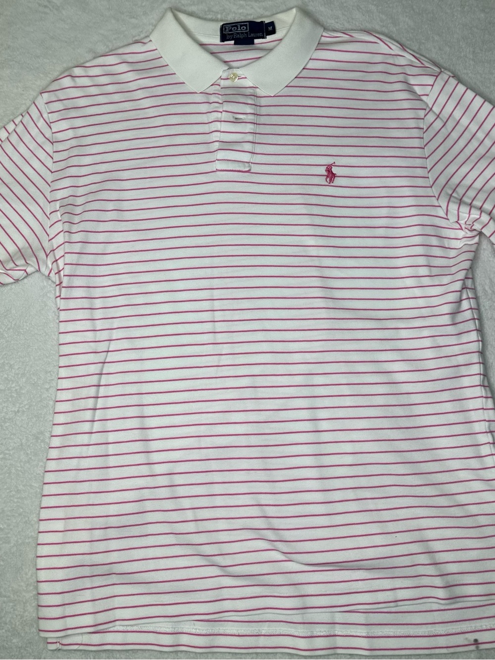 Ralph Lauren Kids White Polo with Pink Stripes